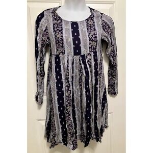 Broadway Baby Women's Long Sleeved Blue Floral Blouse Babydoll Dress Size Medium